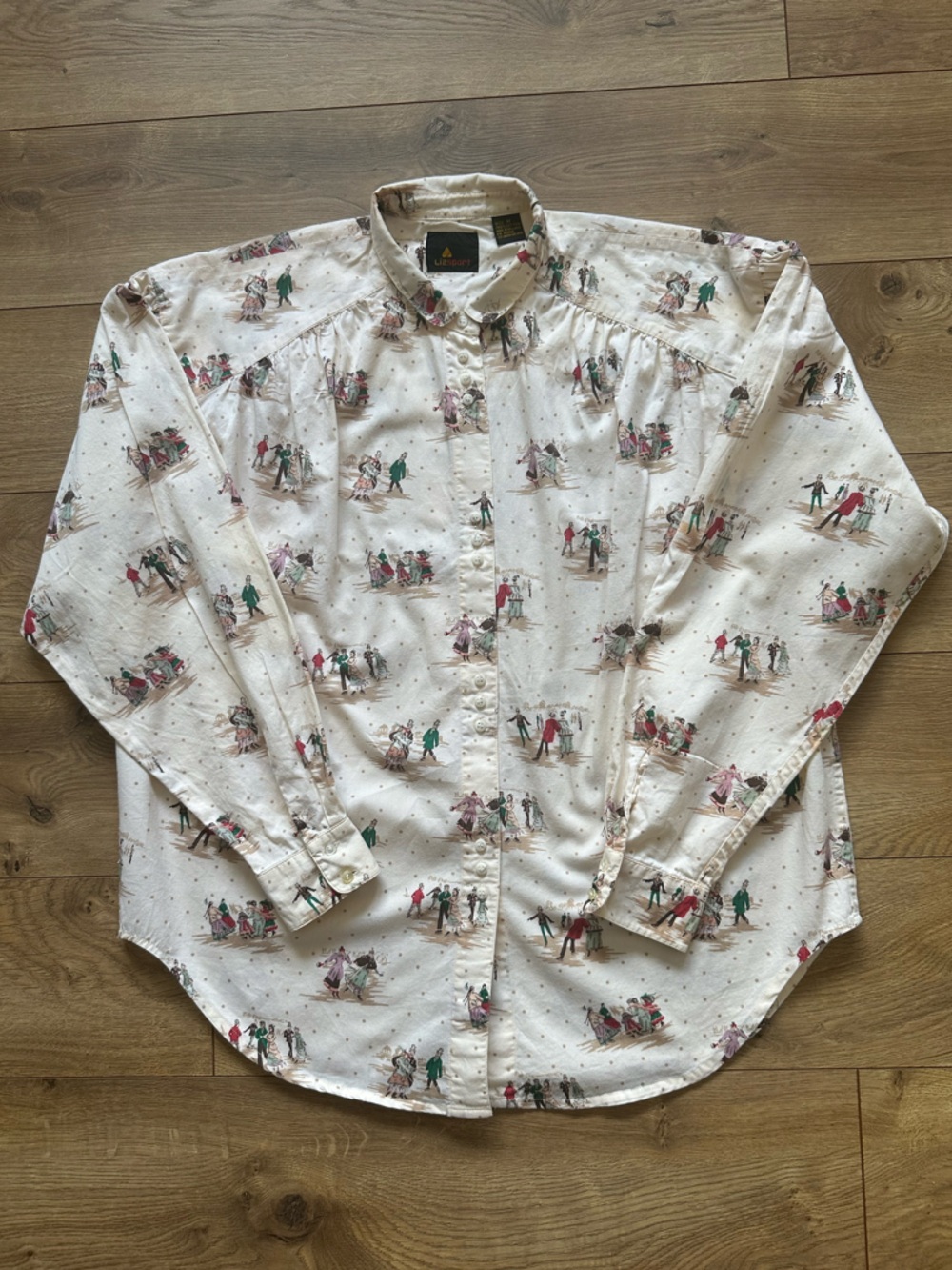 Women’s White Patterned Button-Up Shirt - Casual Printed Long Sleeve